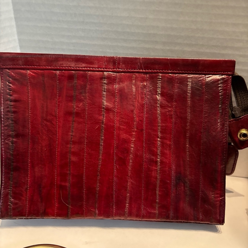 Elegant Red Gray Orange Eel Skin Cosmetic Bag Set Lot - Picture 2 of 10